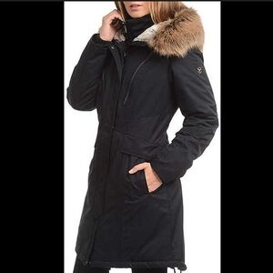 Madison Women's Black Coat with Faux Fur Trim